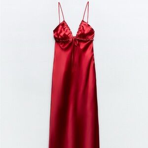 239.Zara Red Backless Dress with Spaghetti Straps